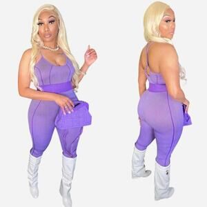 NEW Lavender/Purple ribbed open cross back Jumpsuit - S/M